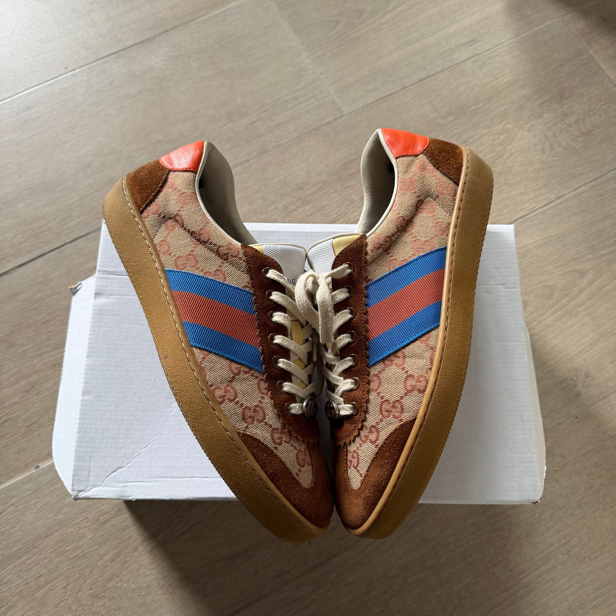 Gucci G74 Web Low Sneakers Brick Red/Beige (10.5US)