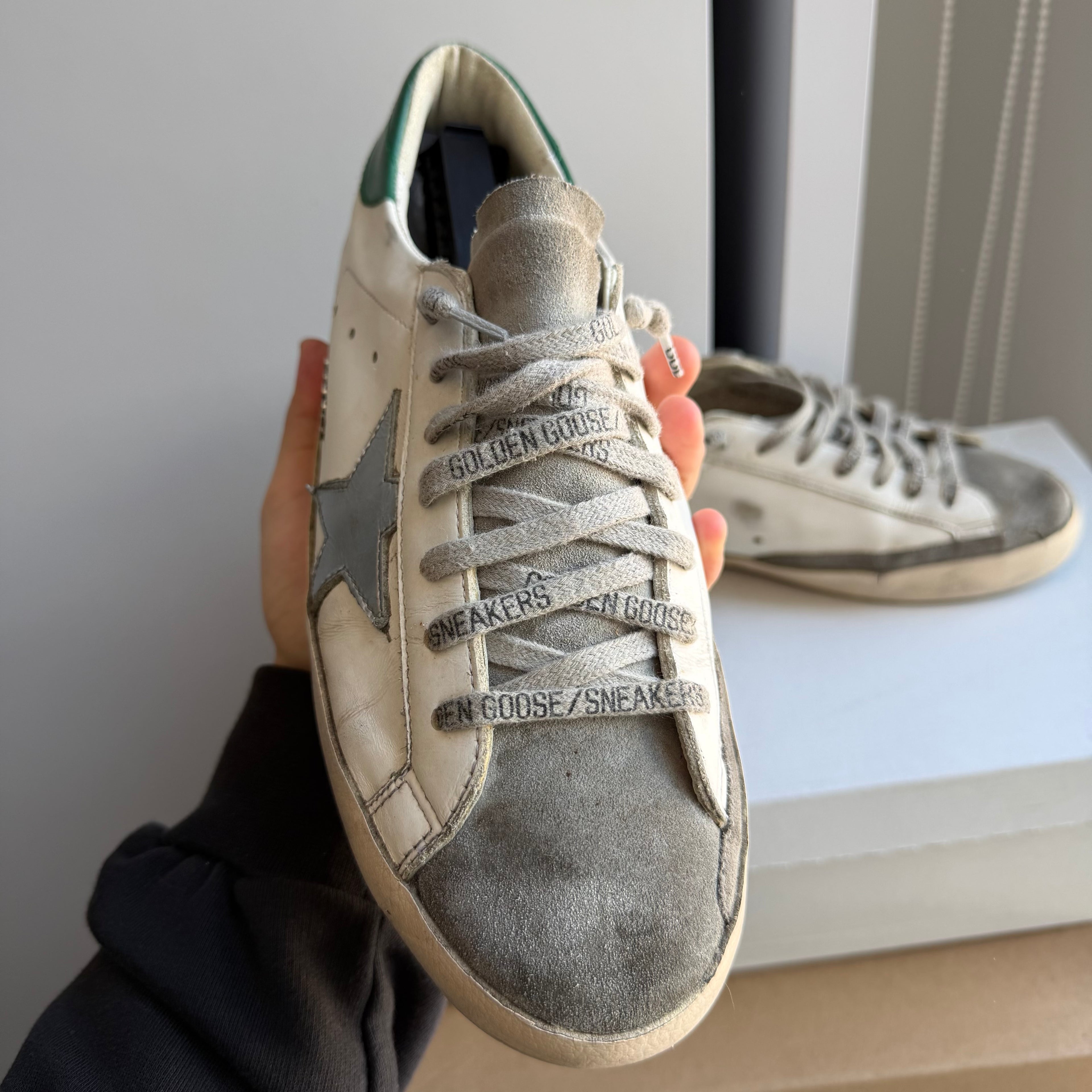 Golden Goose Superstar White/Silver Green Sneakers