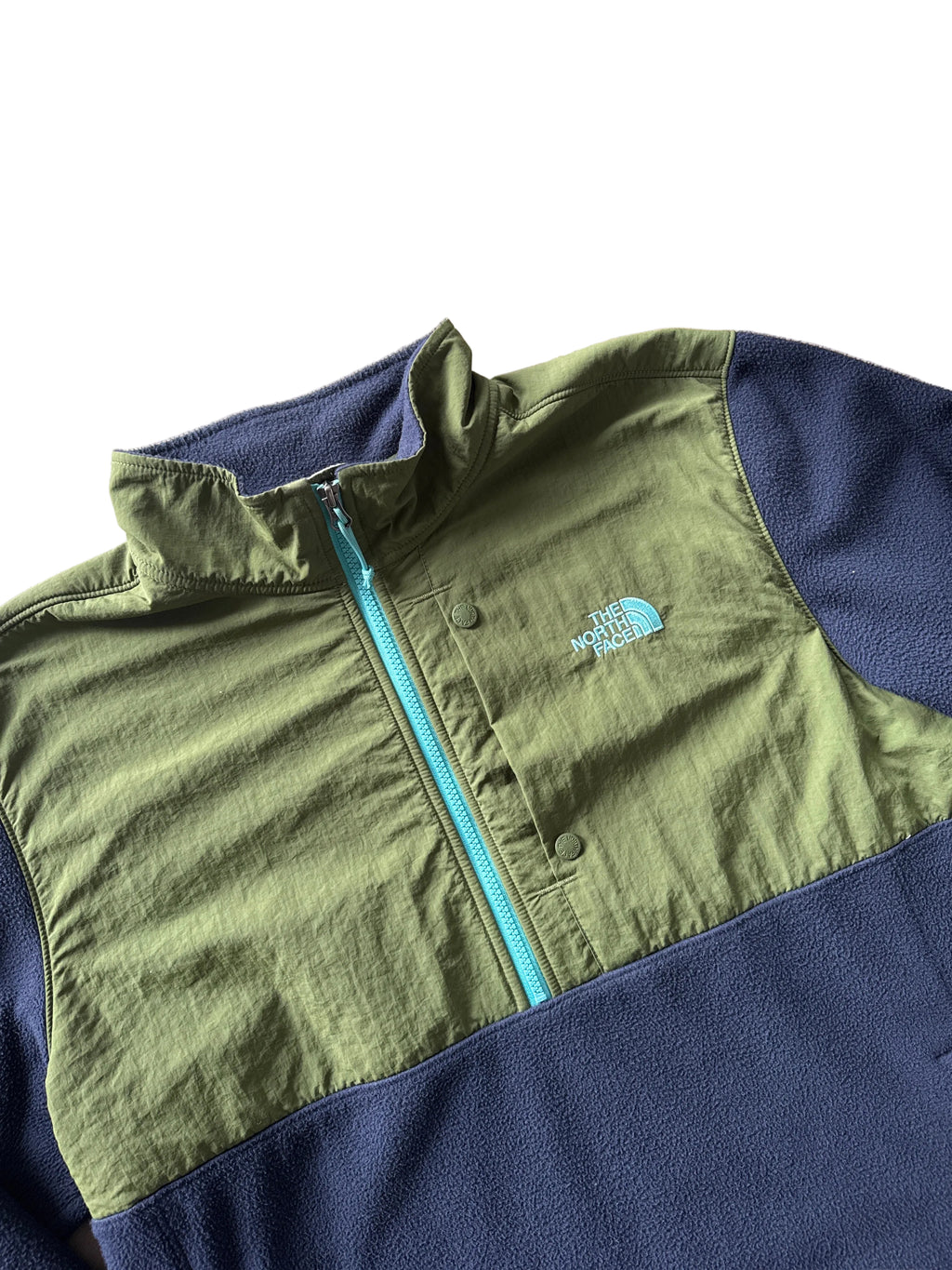 19’ The North Face Half Zip Denali Pullover Fleece Jacket Olive Green/Navy