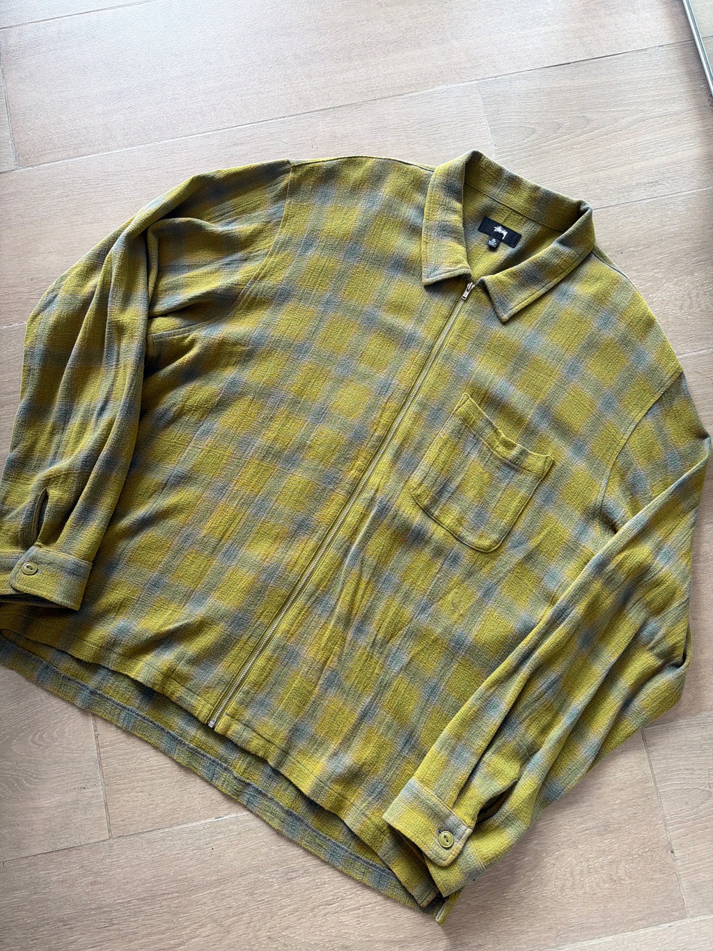 Stüssy Zip Twisted Yarn Plaid Shirt Green