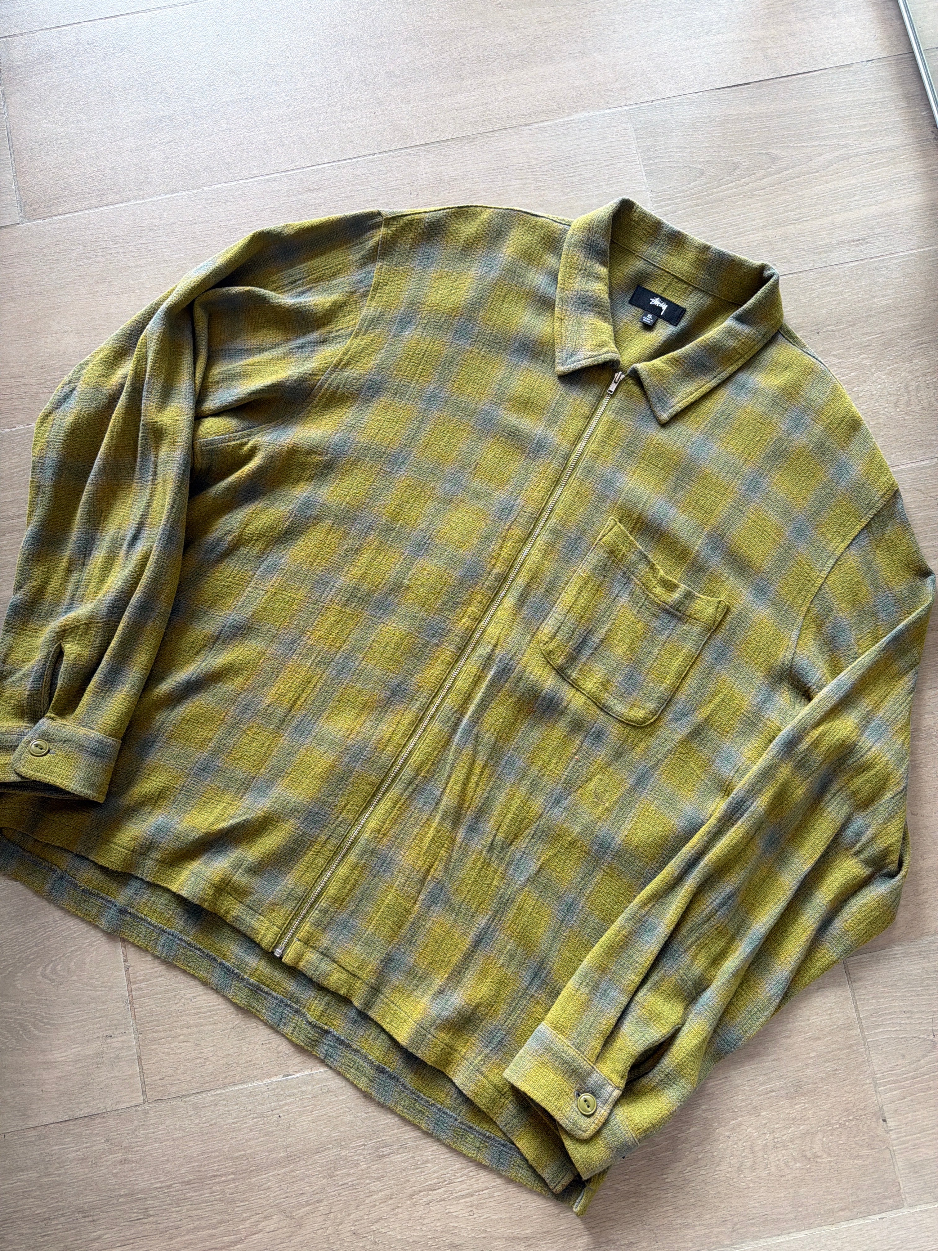 Stüssy Zip Twisted Yarn Plaid Shirt Green